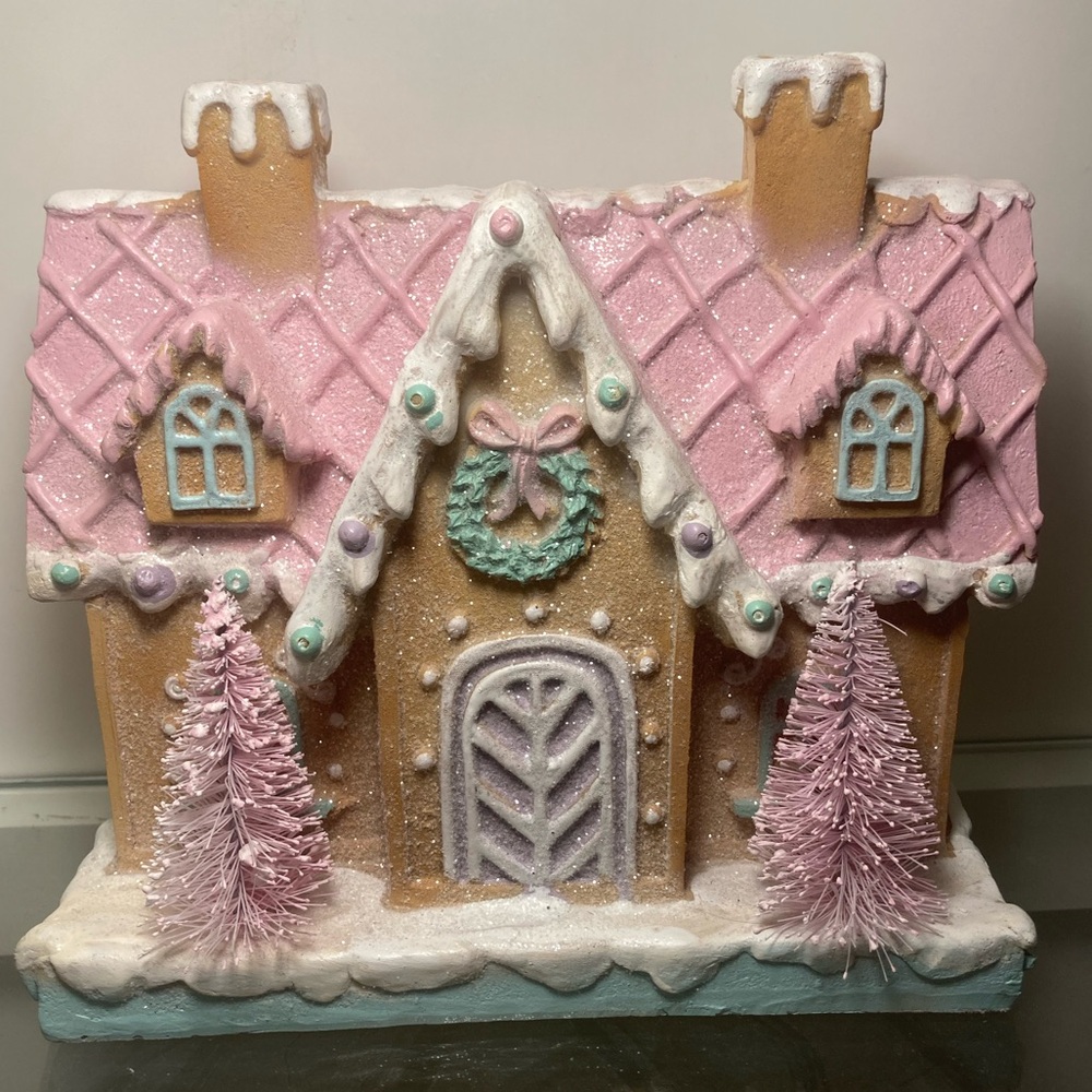 PINK Christmas Glitter Ginger Bread House